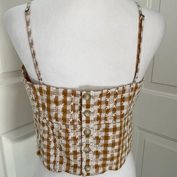 Anthropologie Maeve Scalloped Crop Top Sz‎ 6 Neutral Motif Brown Spaghetti strap - Picture 4 of 13